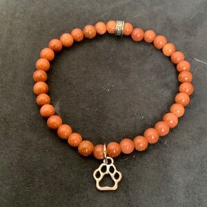 Brown/Orange Beaded Bracelet with Paw Charm